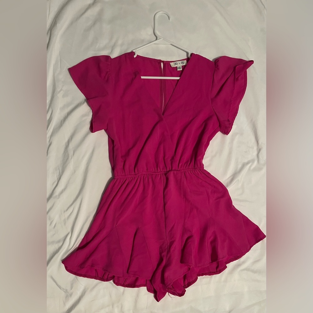 She + sky hot pink romper — size small